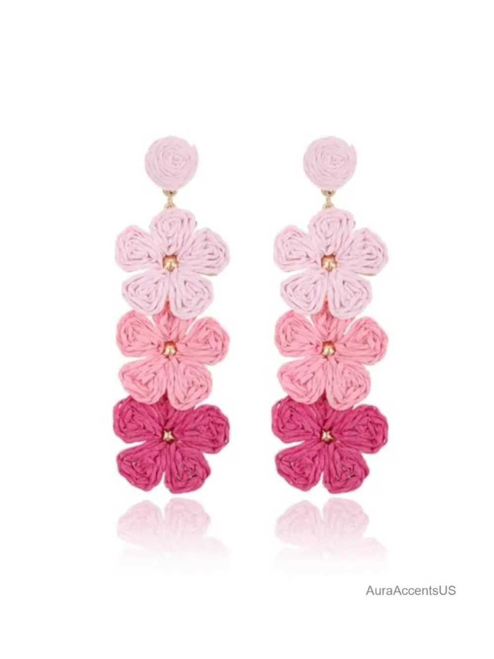 Handmade Raffia Flower Drop Dangle Earrings Boho Tropical Beach Jewelry